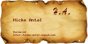Hicke Antal névjegykártya